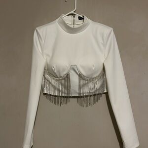 Chic White Beaded Crop Top